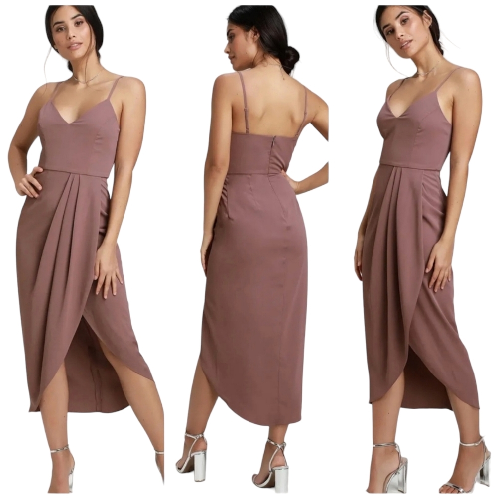 Lulus Reinette Mauve Purple Midi Dress size Medium Wedding Guest Formal